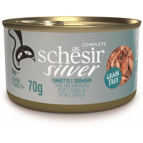 Hrana umeda pisici, Schesir Silver Cat Ton si Macrou, 70 g