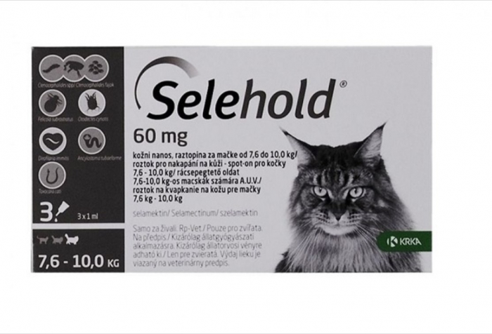 Selehold Cat 60 mg antiparazitar extern si intern pisici talie mare (7.6 - 10 kg), 3 pipete
