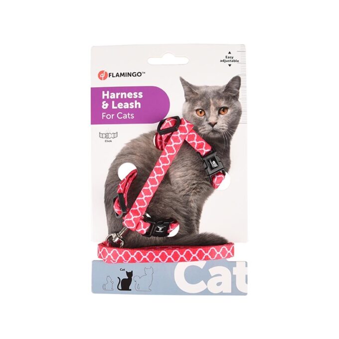 Set Ham & Lesa pentru Pisica, Flamingo Amsi Pink, 20-35 cm x 10 mm