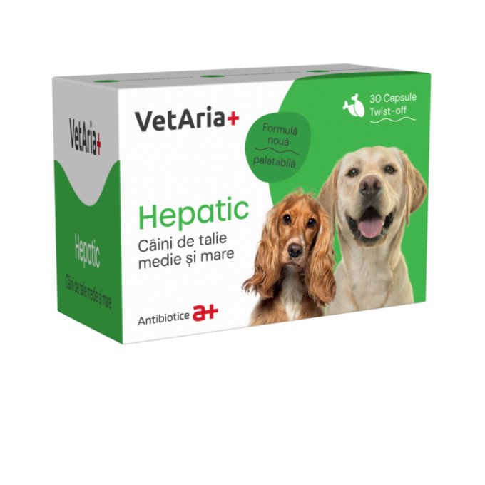 Supliment, VetAria+ Hepatic Caini Talie Medie si Mare, 30 capsule Twist-Off