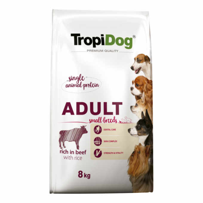 TropiDog, hrana uscata Premium Talie mica cu Vita si orez,  2.5 kg