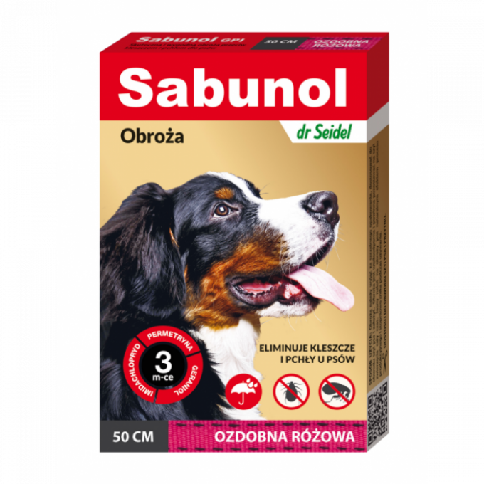 Zgarda antiparazitara caini , Sabunol GPI talie medie 10-25 kg Roz , 50 cm
